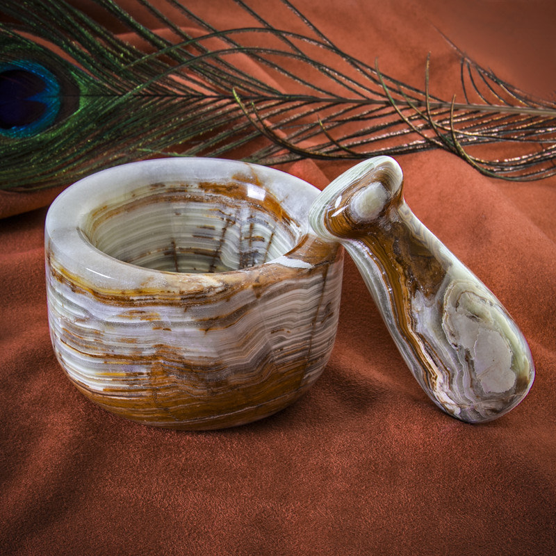 مجموعة هاون ومدق من الرخام مصنوعة يدويًا للطهاة والطهاة المنزليين