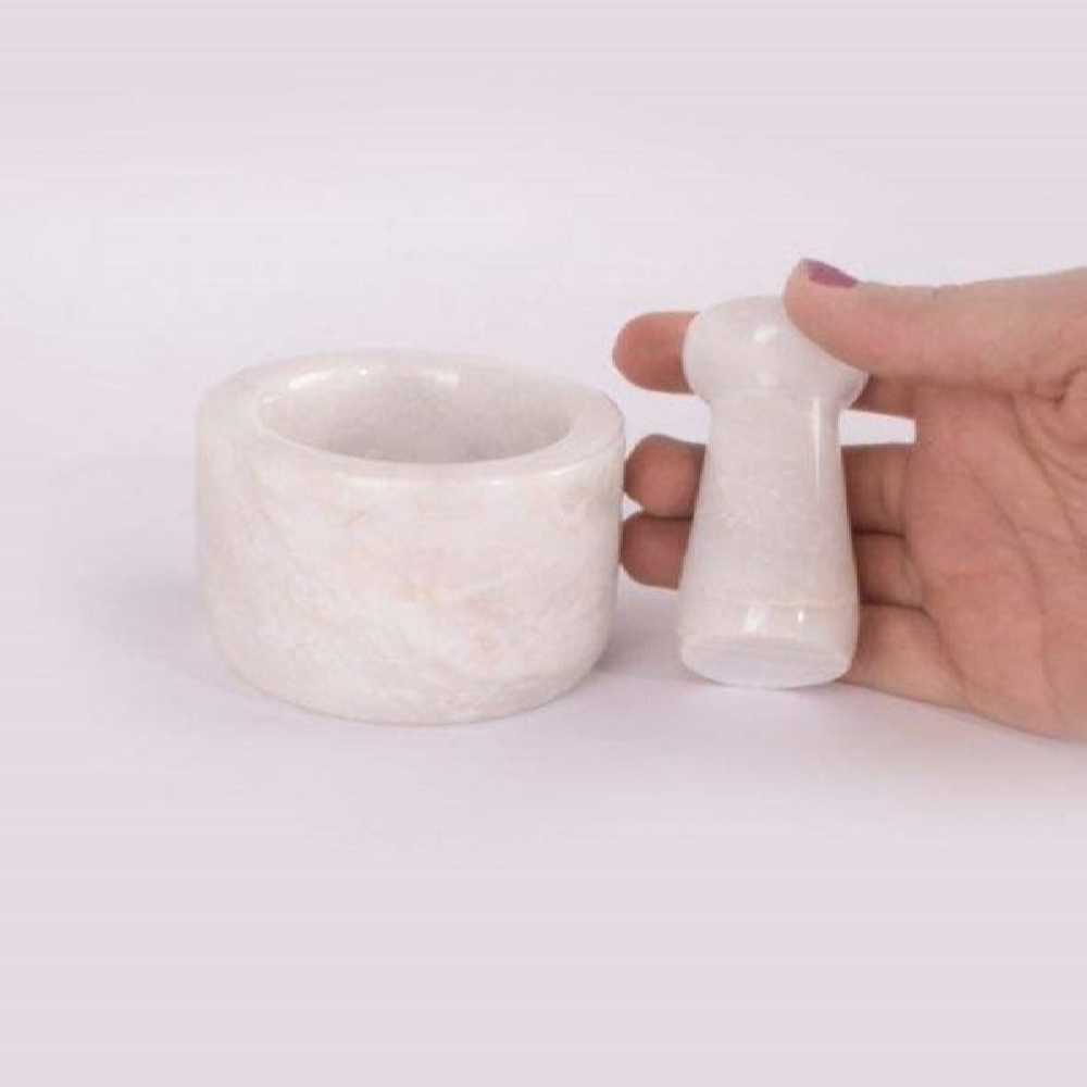 مجموعة هاون ومدق من الرخام المصقول مصنوعة يدويًا للأعشاب والتوابل