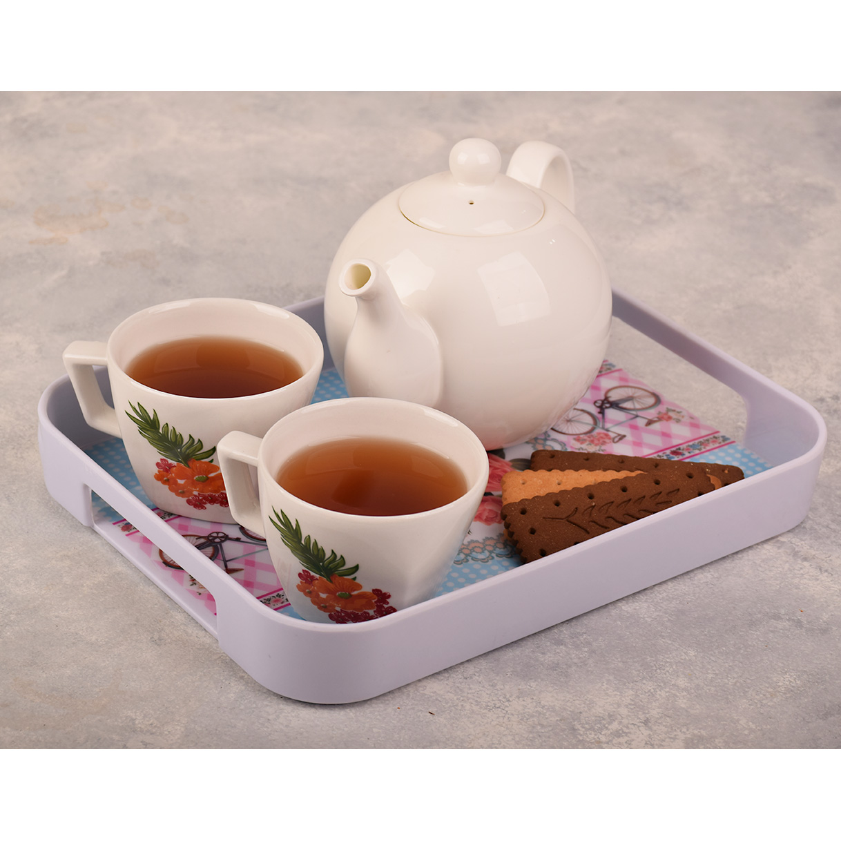 صينية ميلامين خفيفة الوزن ومتينة بتصميم زهور زرقاء