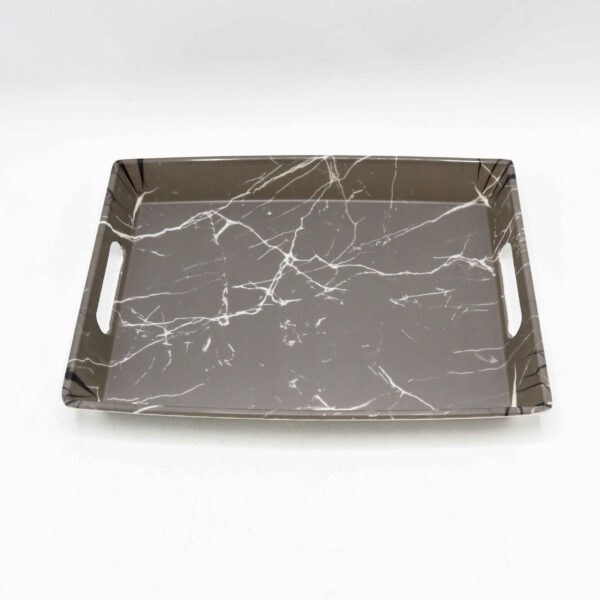 صينية ميلامين خفيفة الوزن ومتينة بتصميم رخامي رمادي