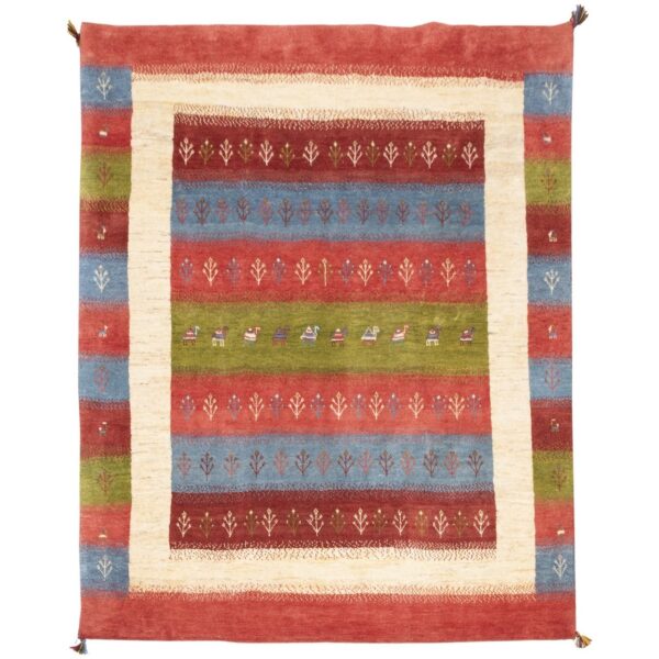 سجاد جابيه إيراني من الصوف محبوك يدويًا في فارس برموز حيوانية الأشجار