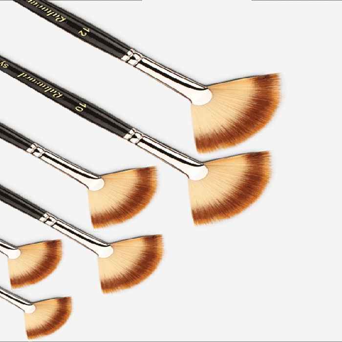 مجموعة فرش رسم 6 قطع بشعيرات مروحية ومقابض خشبية