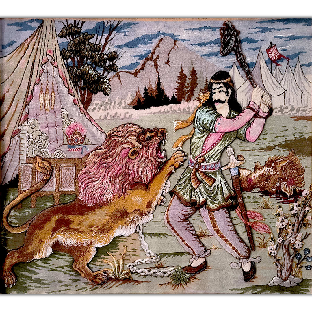 سجادة إيرانية تصويرية محبوكة يدويًا تصور بهرام جور