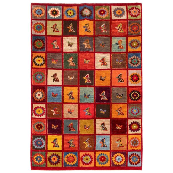 سجاد جابيه إيراني من الصوف محبوك يدويًا في فارس فراشة وزهرة