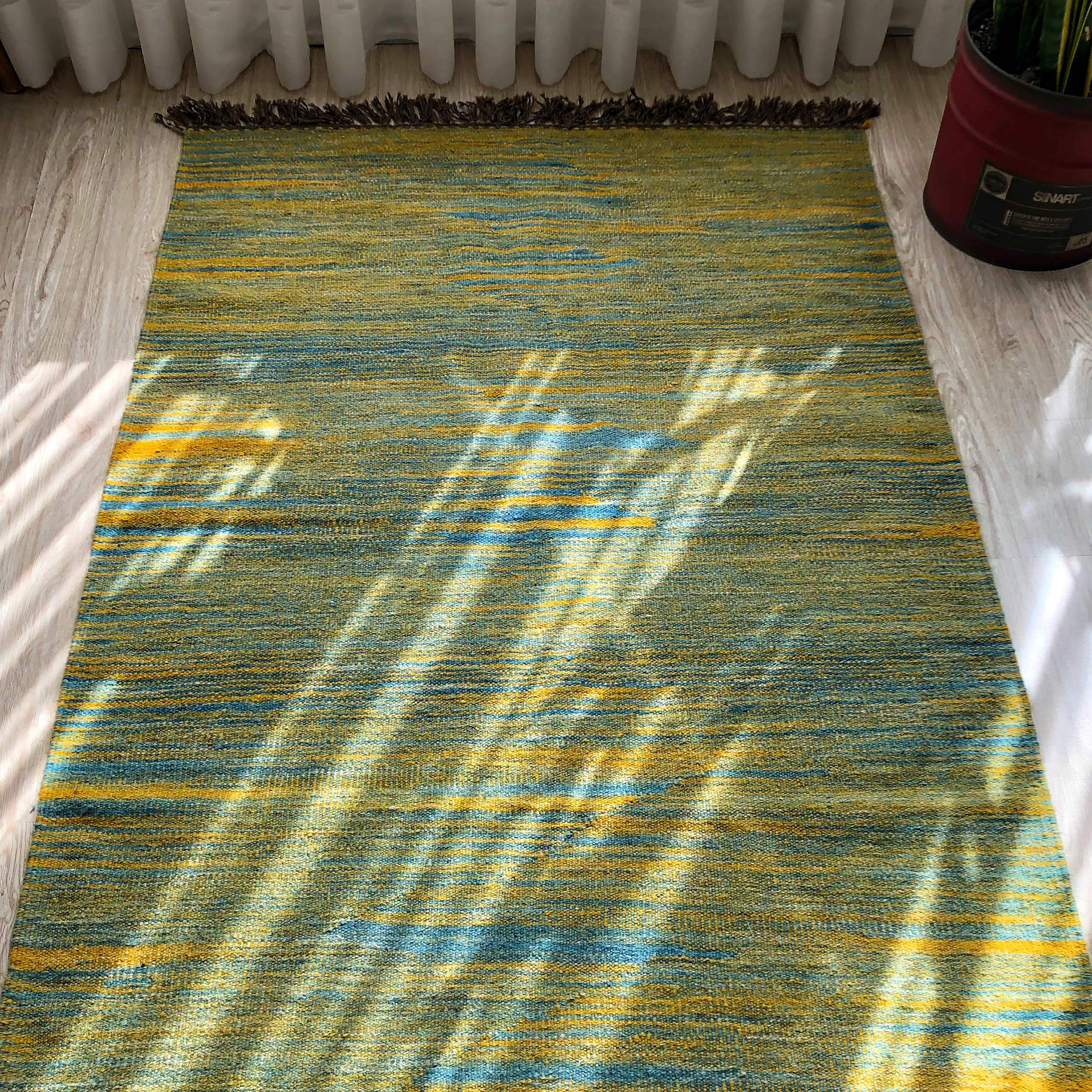 سجاد كليم إيراني من الصوف منسوج يدويًا بخطوط أخضر اليشم في خراسان