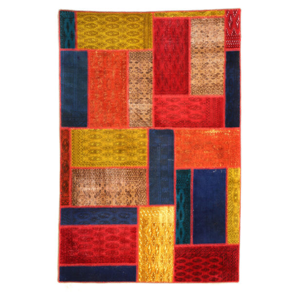 سجادة مرقعة إيرانية قديمة محبوكة يدويًا بنمط هندسي