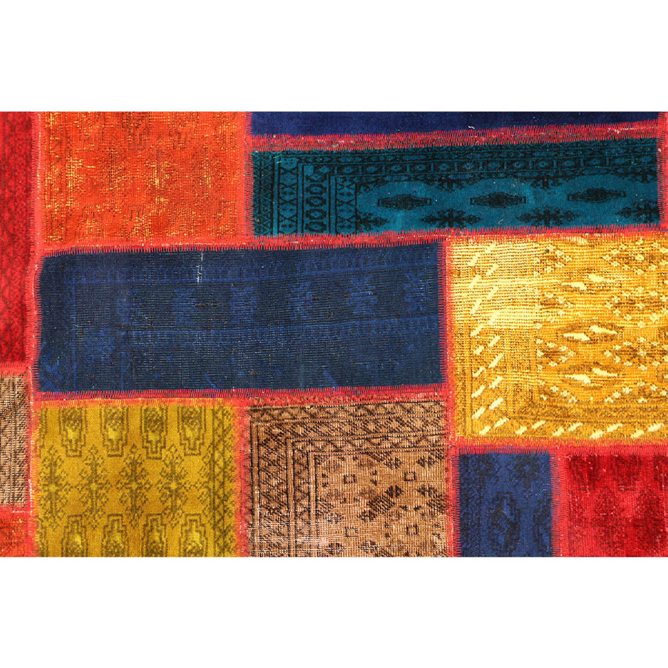 سجادة مرقعة إيرانية قديمة محبوكة يدويًا بنمط هندسي