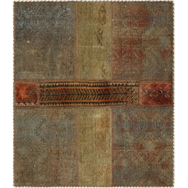 سجادة مرقعة إيرانية قديمة محبوكة يدويًا بنمط أخضر