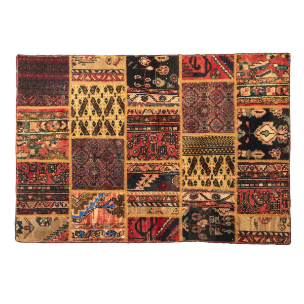 سجادة مرقعة إيرانية قديمة محبوكة يدويًا بنمط أصفر
