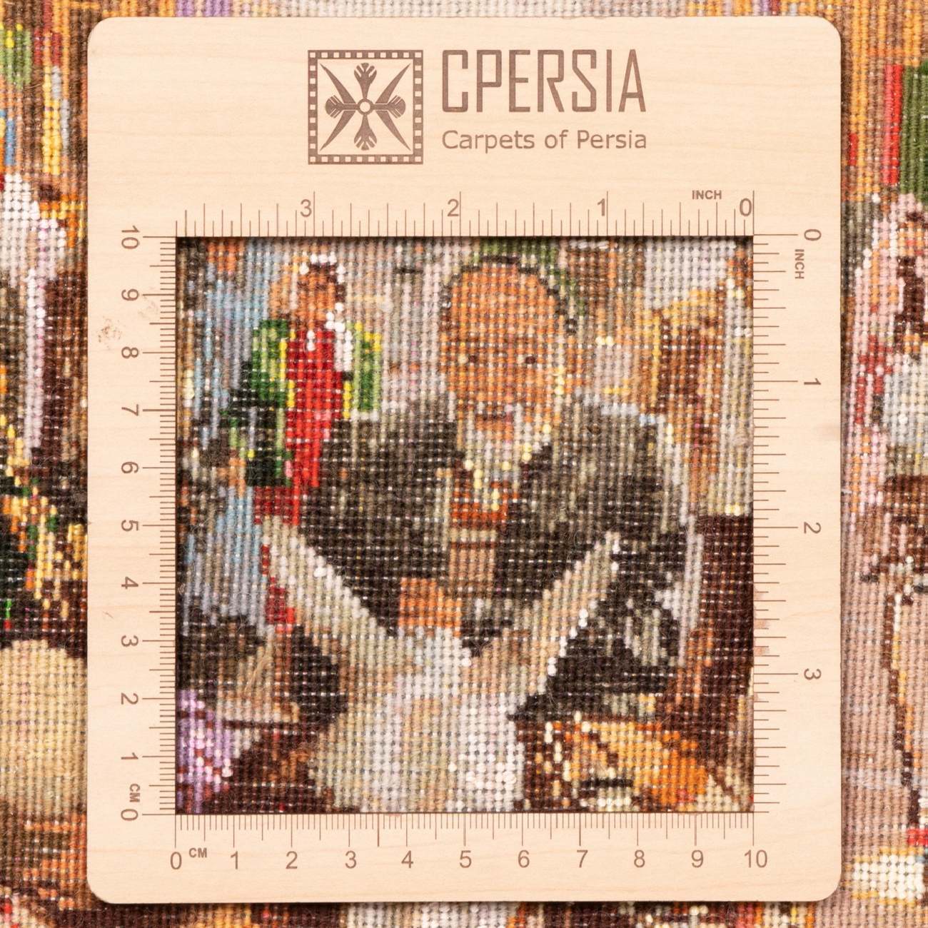 سجادة إيرانية تصويرية محبوكة يدويًا من تبريز تصور سوق النحاسين