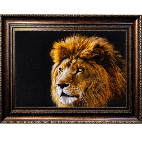 سجادة إيرانية تصويرية محبوكة يدويًا من تبريز تصور الأسد الأسود