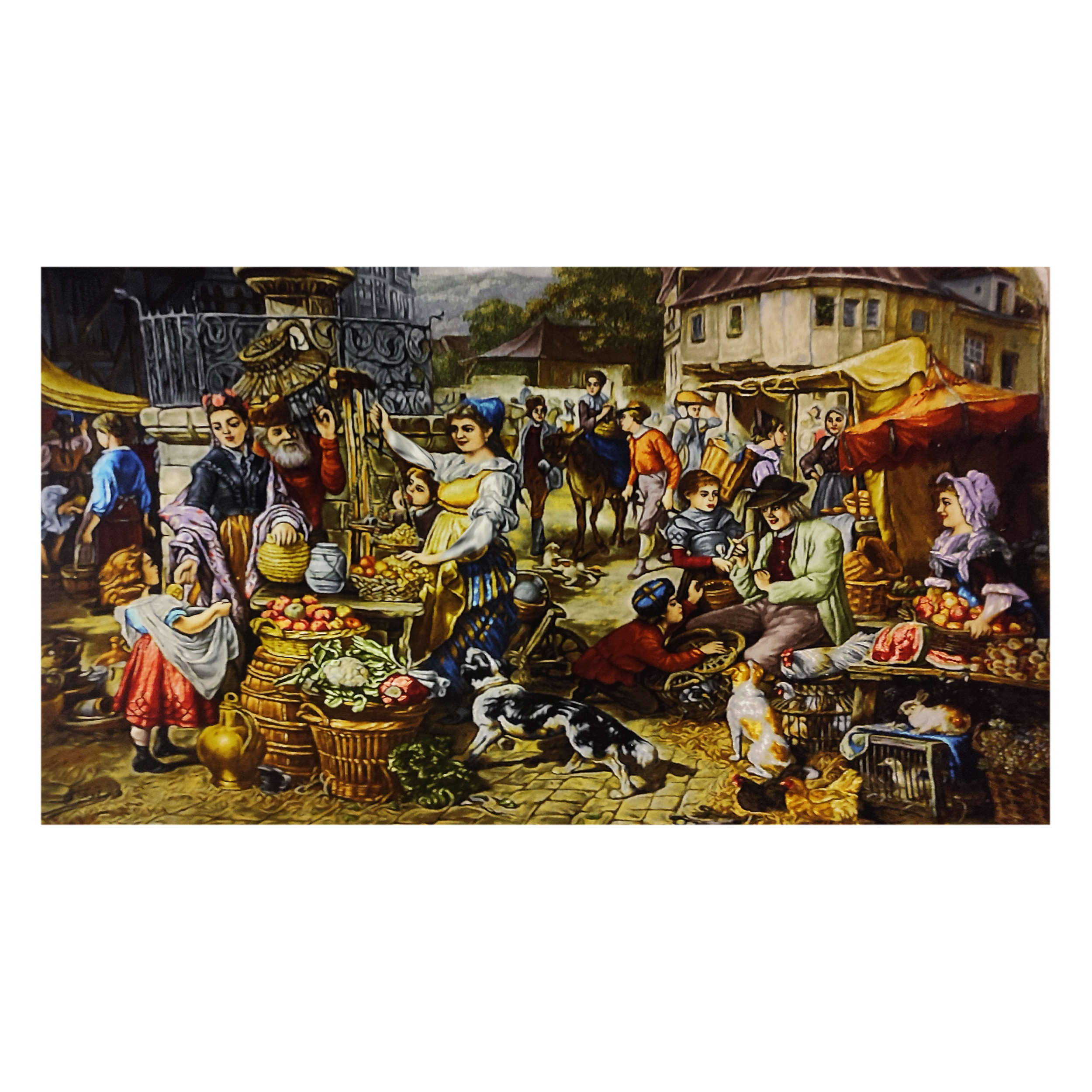 سجادة إيرانية تصويرية محبوكة يدويًا من تبريز تصور سوق الفواكه