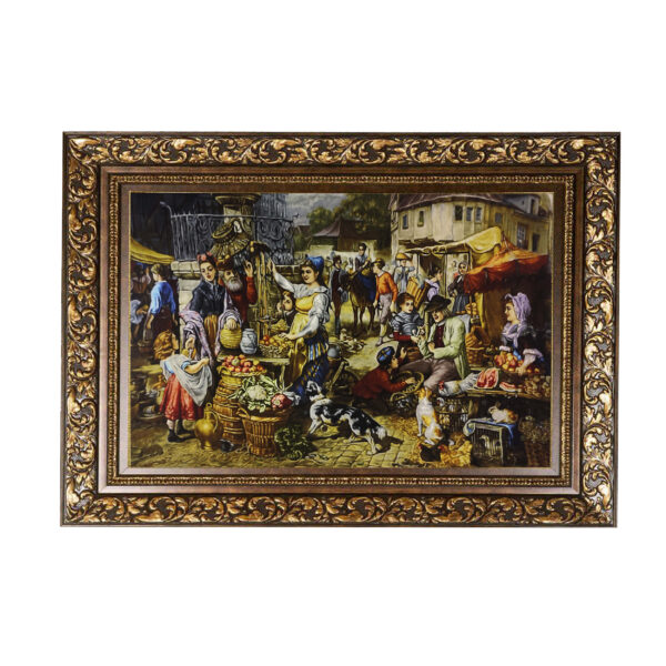 سجادة إيرانية تصويرية محبوكة يدويًا من تبريز تصور سوق الفواكه