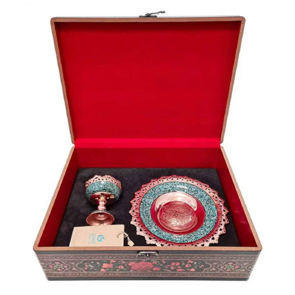 مجموعة هدايا حرفية بتركيب التركواز، طبق ووعاء للمكسرات