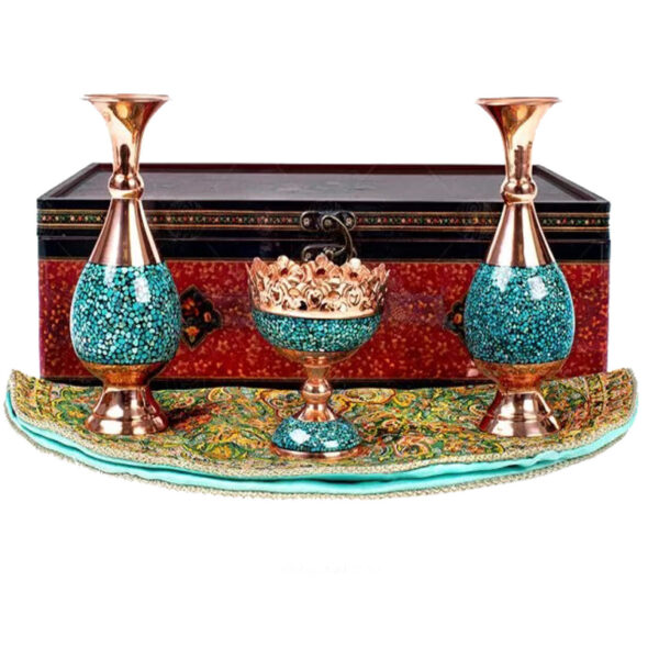 مجموعة هدايا حرفية تركيب تركواز فازات ووعاء فاكهة