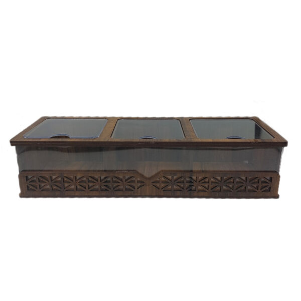 صندوق منظم لأكياس الشاي الخشبية 3-حجرات متعددة الوظائف