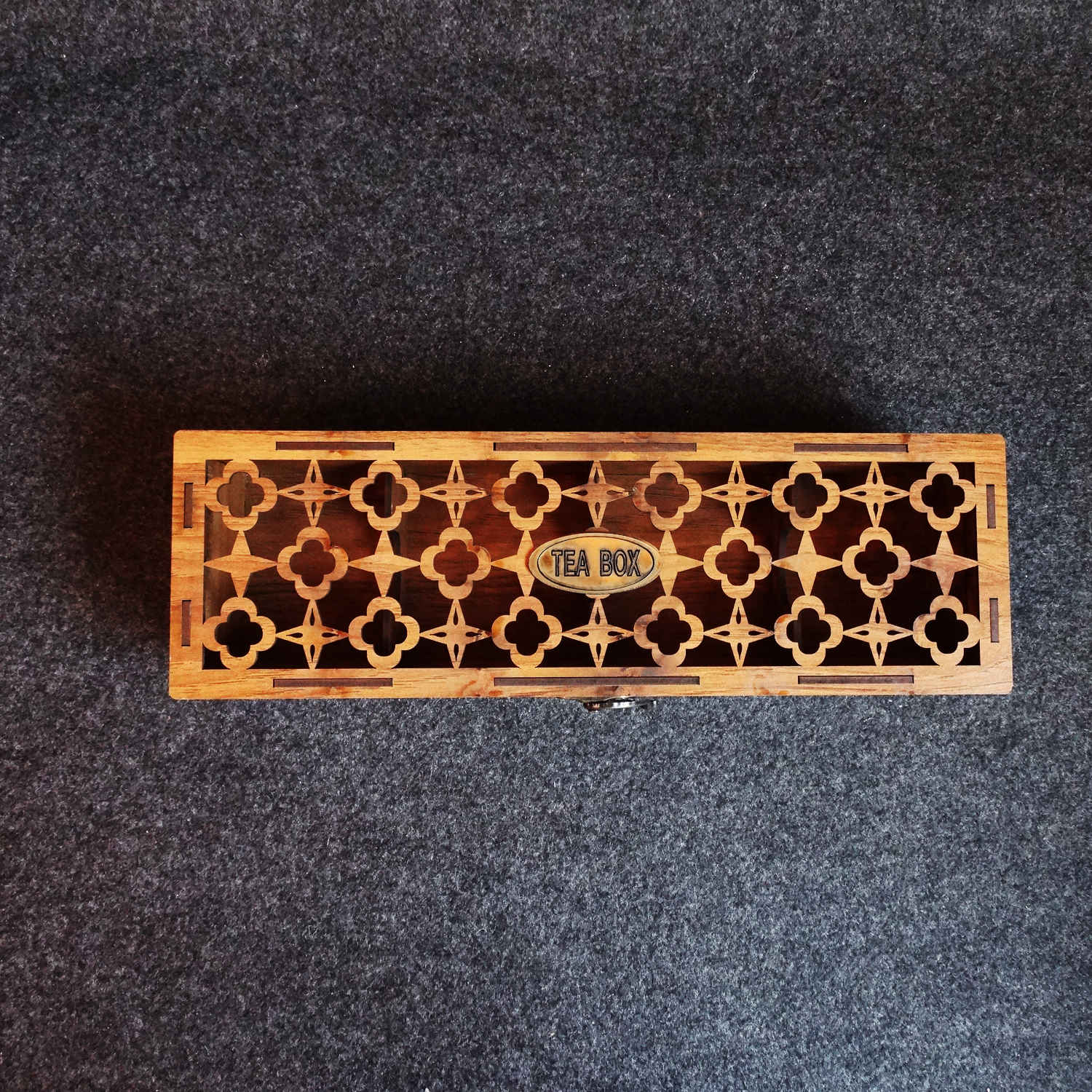 صندوق منظم لأكياس الشاي الخشبية 4-حجرات تصميم بني كلاسيكي