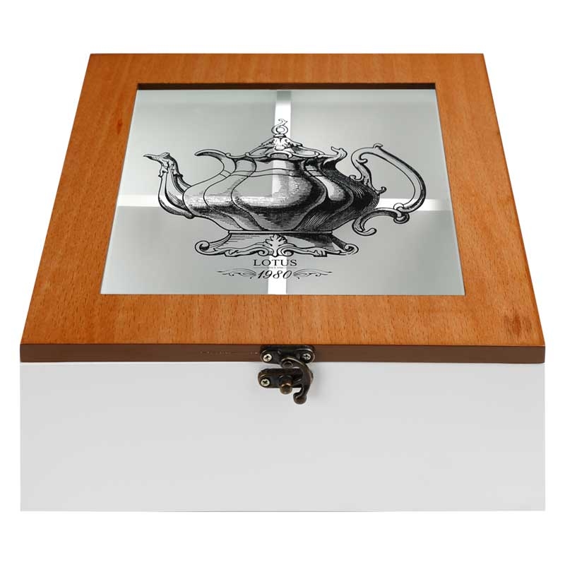 صندوق منظم لأكياس الشاي الخشبية 4-حجرات مع غطاء شفاف