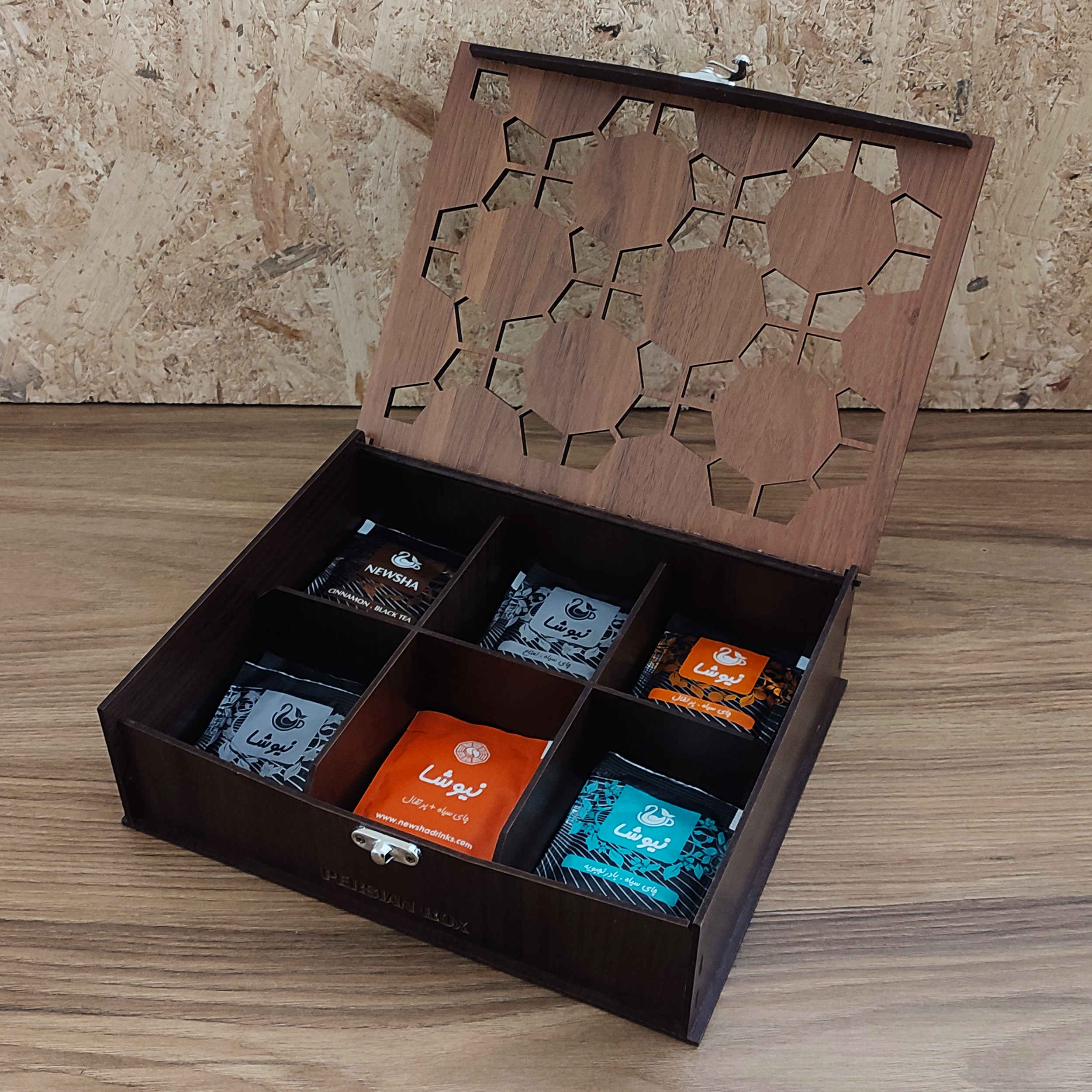 صندوق منظم لأكياس الشاي الخشبية 6-حجرات متعددة الوظائف