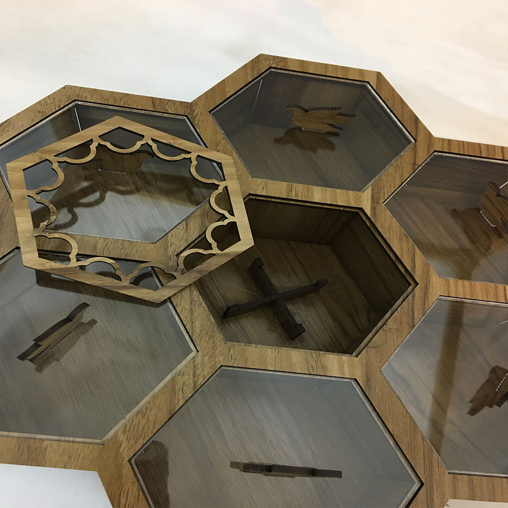 صندوق منظم لأكياس الشاي الخشبية 6-حجرات مع مسخن