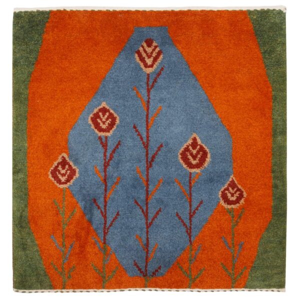 سجاد جابيه إيراني أصيل من الصوف محبوك يدويًا في شيراز برسومات زهور زرقاء