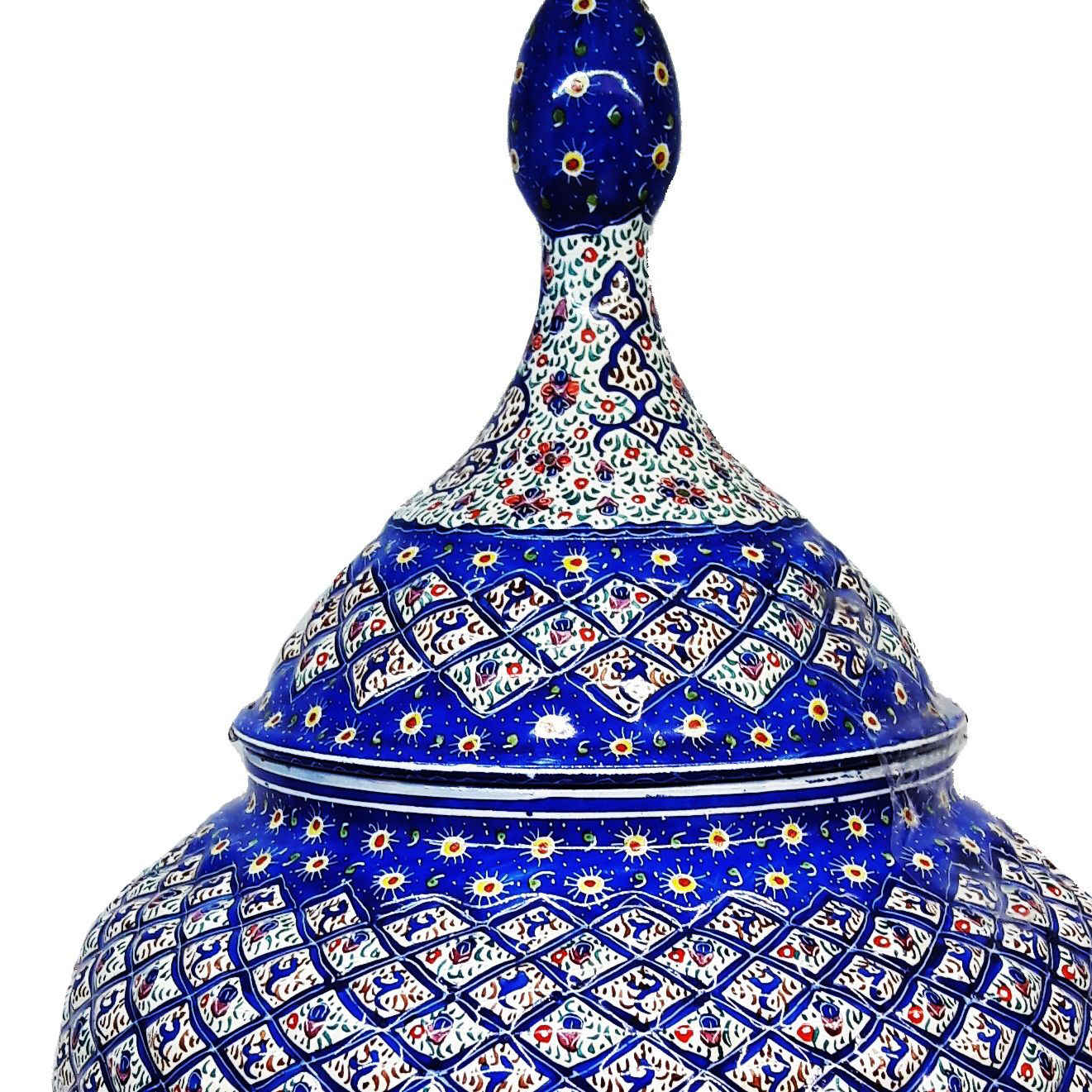 وعاء سكر إيراني نحاسي مصنوع يدويًا بغطاء – ميناكاري أناقة