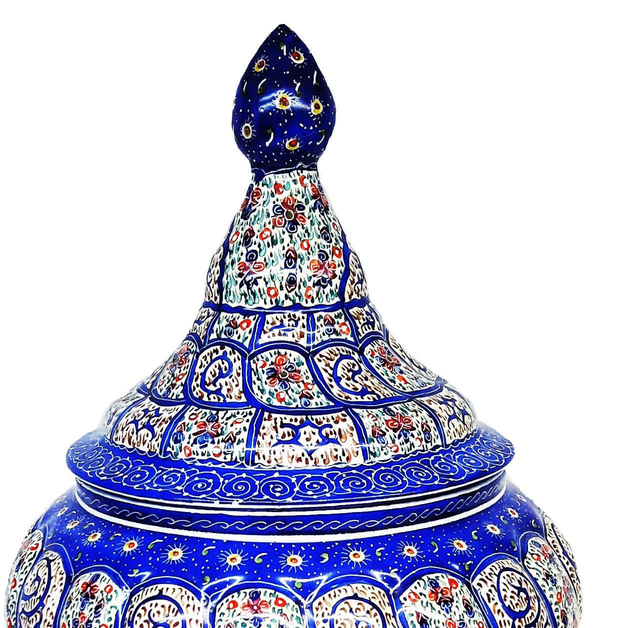 وعاء سكر إيراني نحاسي مصنوع يدويًا بغطاء – ميناكاري أناقة