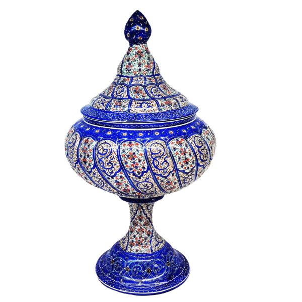 وعاء سكر إيراني نحاسي مصنوع يدويًا بغطاء - ميناكاري أناقة