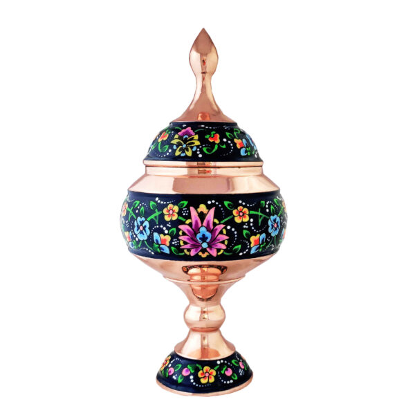 وعاء سكر إيراني نحاسي مصنوع يدويًا بغطاء - ميناكاري راز