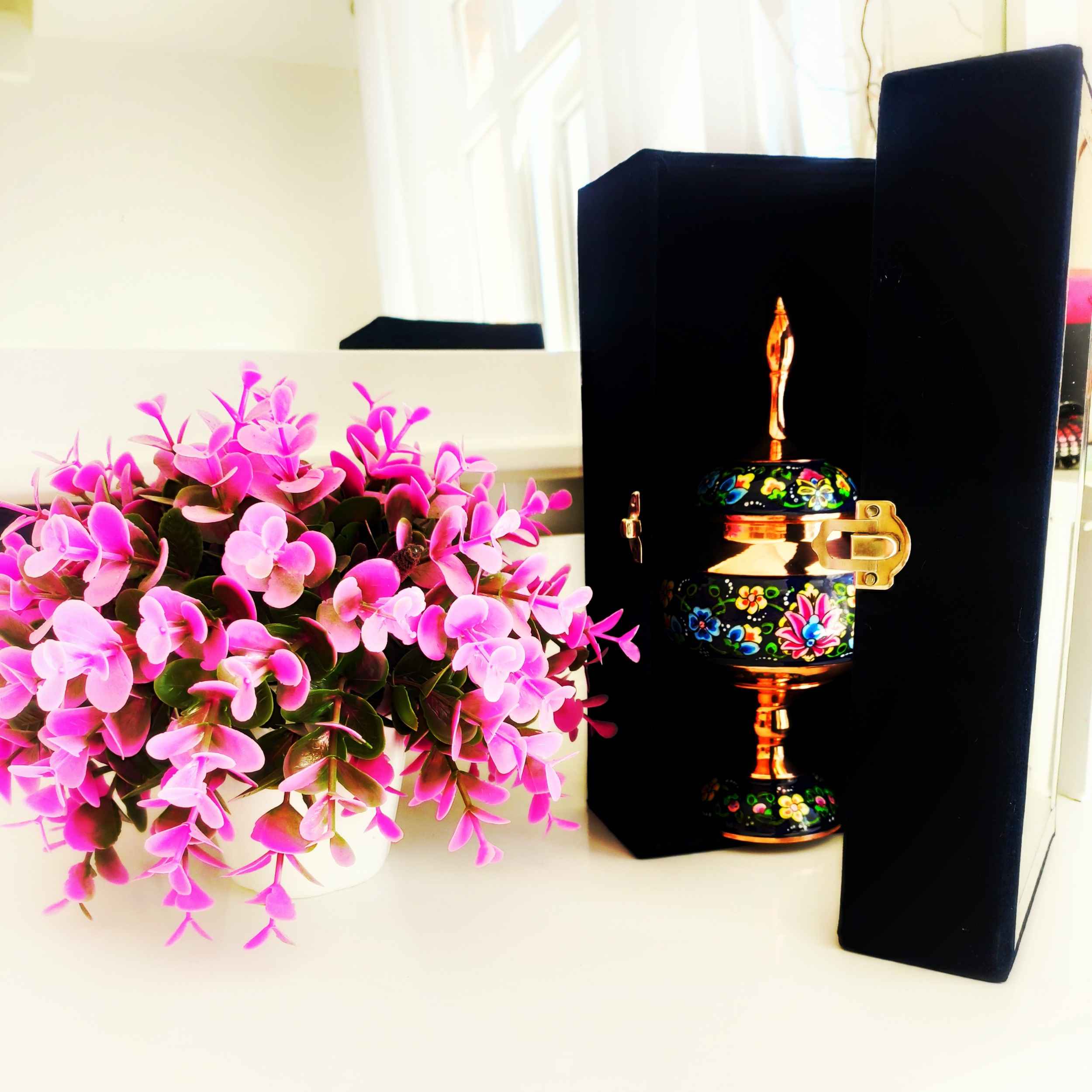 وعاء سكر إيراني نحاسي مصنوع يدويًا بغطاء – ميناكاري راز