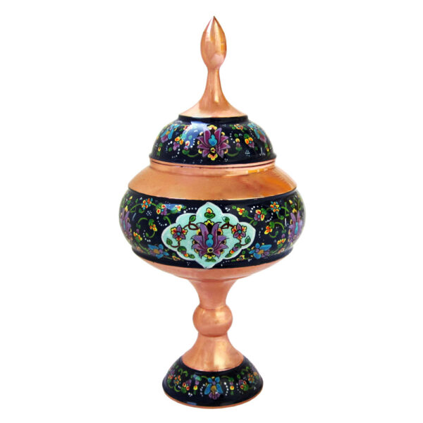 وعاء سكر إيراني نحاسي مصنوع يدويًا بغطاء - ميناكاري بشواز