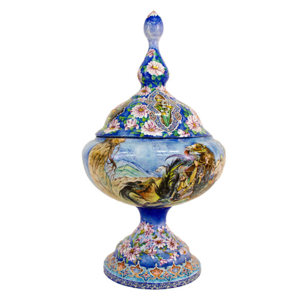 وعاء سكر إيراني نحاسي مصنوع يدويًا بغطاء - ميناكاري تركيبي