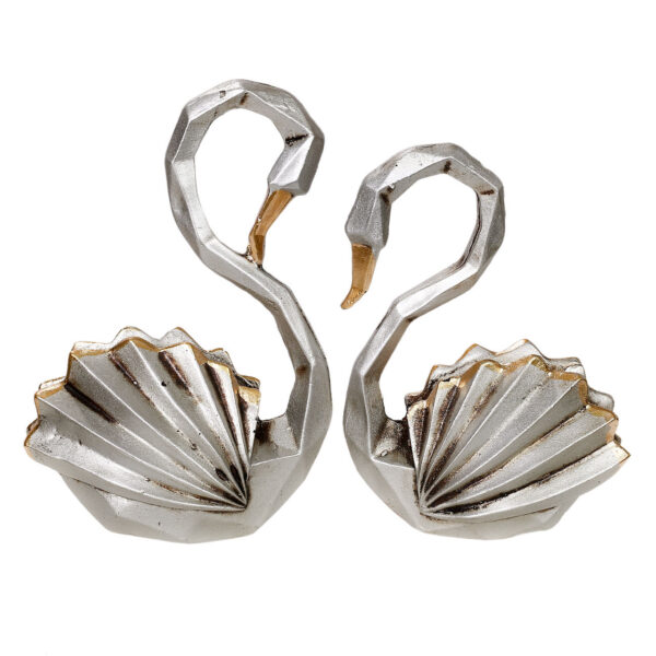 تمثال للبجعة بالكيوبية فضي 2 قطعة - منحوتات حيوانية أنيقة