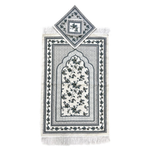 سجادة الصلاة الإسلامية المبطنة بالمخمل الساجدة بتصميم الزهور الرمادية