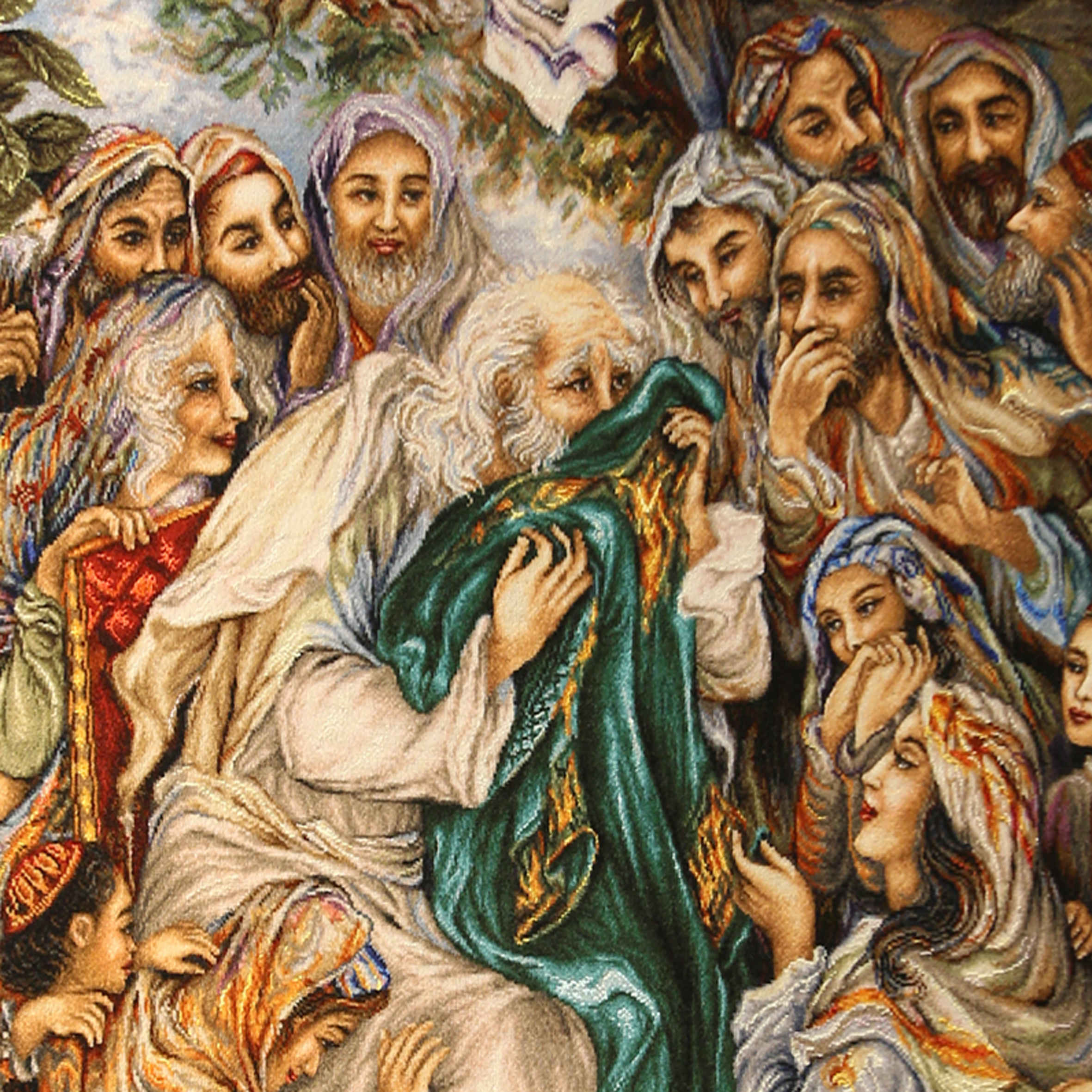 سجادة إيرانية تصويرية محبوكة يدويًا من تبريز تصور النبي يوسف بقميص يعقوب رائحة الحبيب