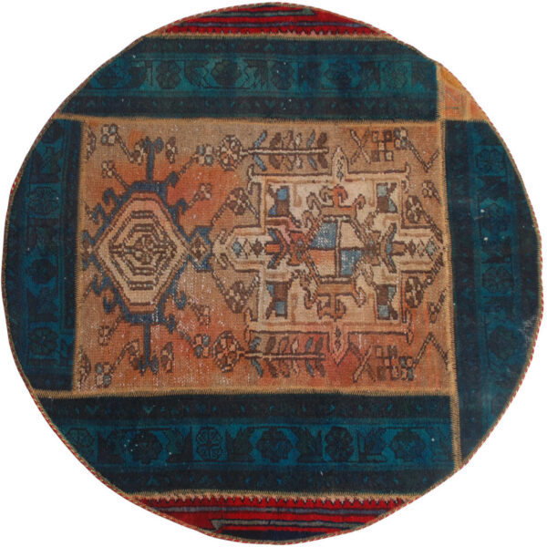 سجادة مرقعة إيرانية قديمة محبوكة يدويًا بنمط بني وأخضر