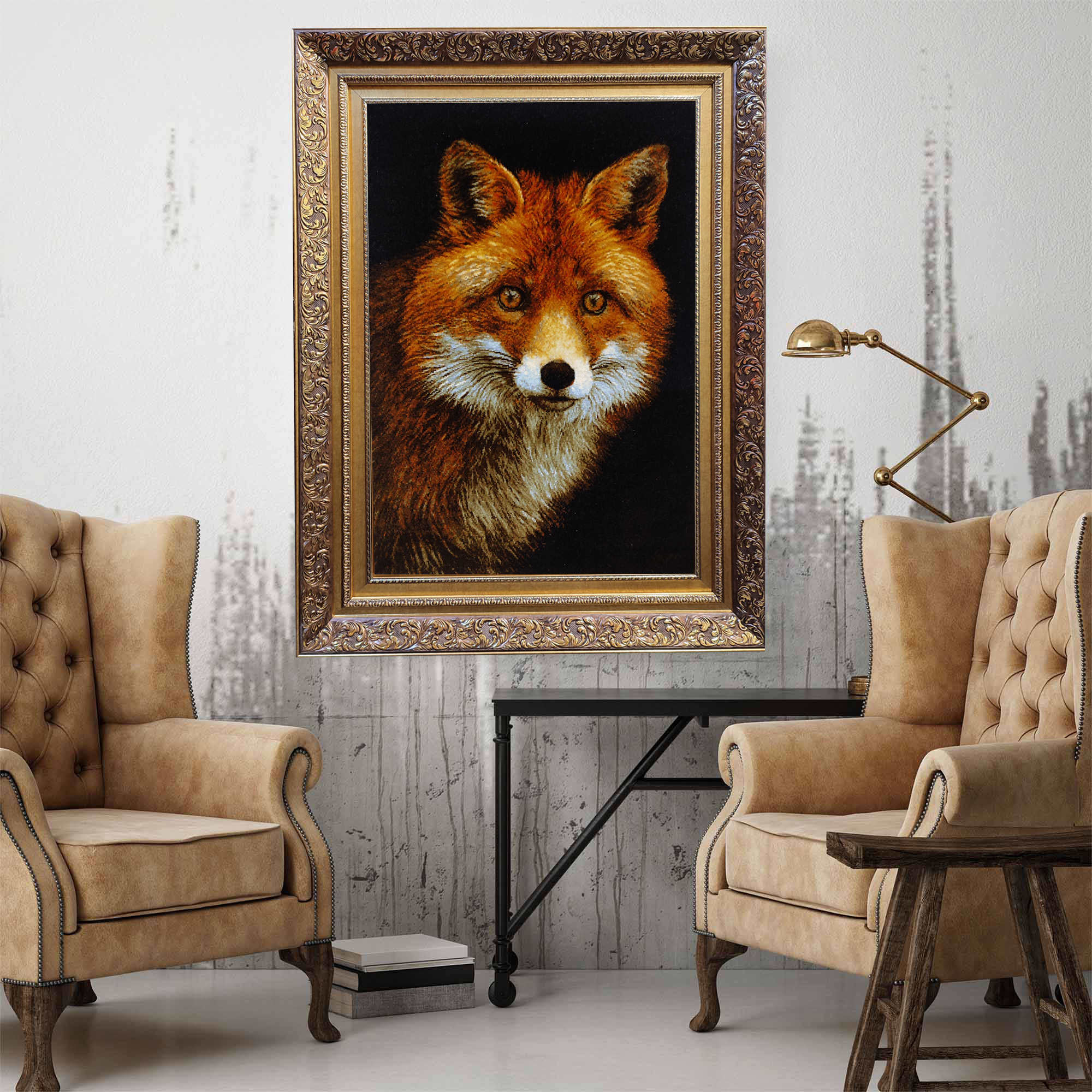 سجادة إيرانية تصويرية محبوكة يدويًا من تبريز تصور الثعلب الأحمر