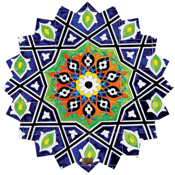 سجادة طاولة إيرانية من الفيلفيت بتصميم بلاط الفسيفساء الأزرق