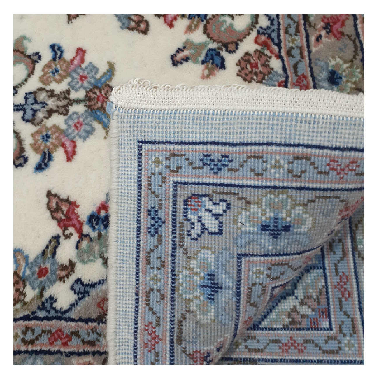 سجادة صوف إيرانية معقودة يدويًا وأصلية بتصميم زهور محاطة بحدود