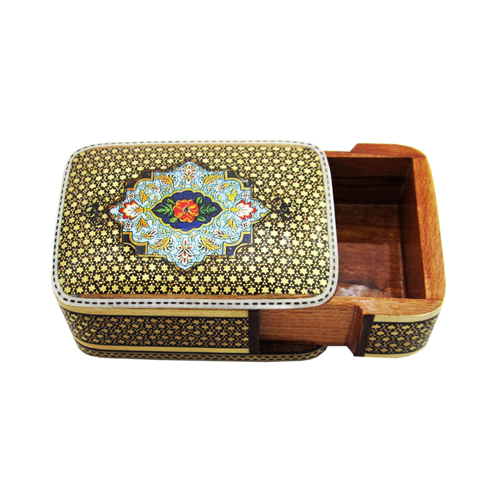 صندوق تخزين بطاقات اللعب الخشبي الإيراني – خاتم مزخرف بإغلاق مغناطيسي
