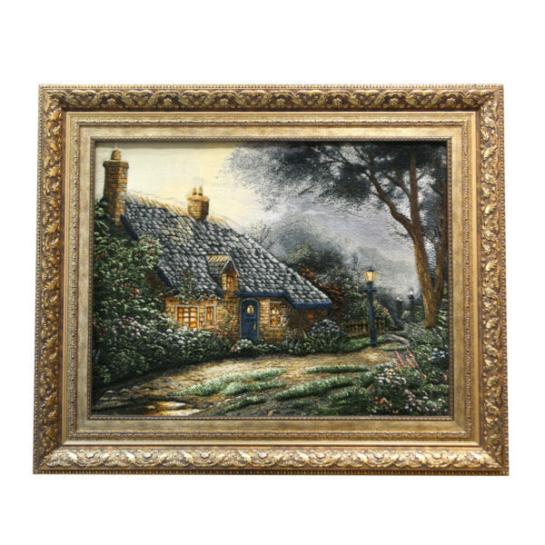 سجادة إيرانية تصويرية محبوكة يدويًا من تبريز تصور توماس كينكيد "كوخ الباقيات"