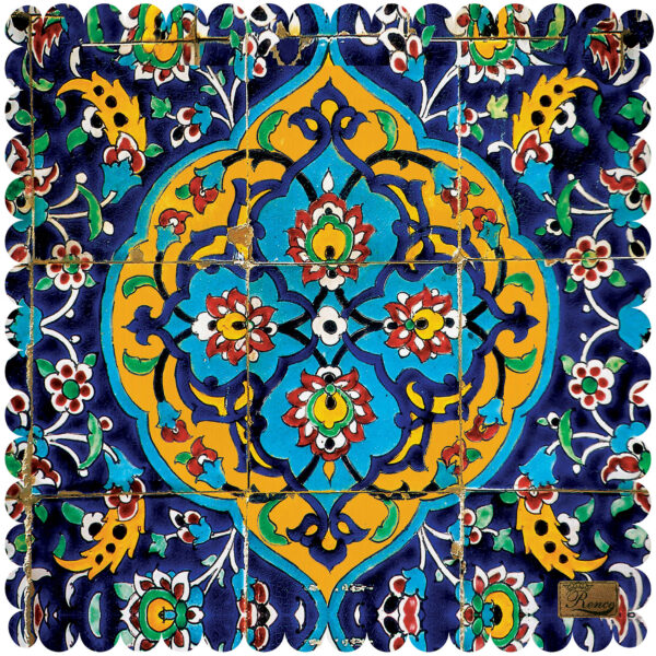 سجادة طاولة فيلفيت بتصميم إيراني أنيق باللون الأزرق التركوازي