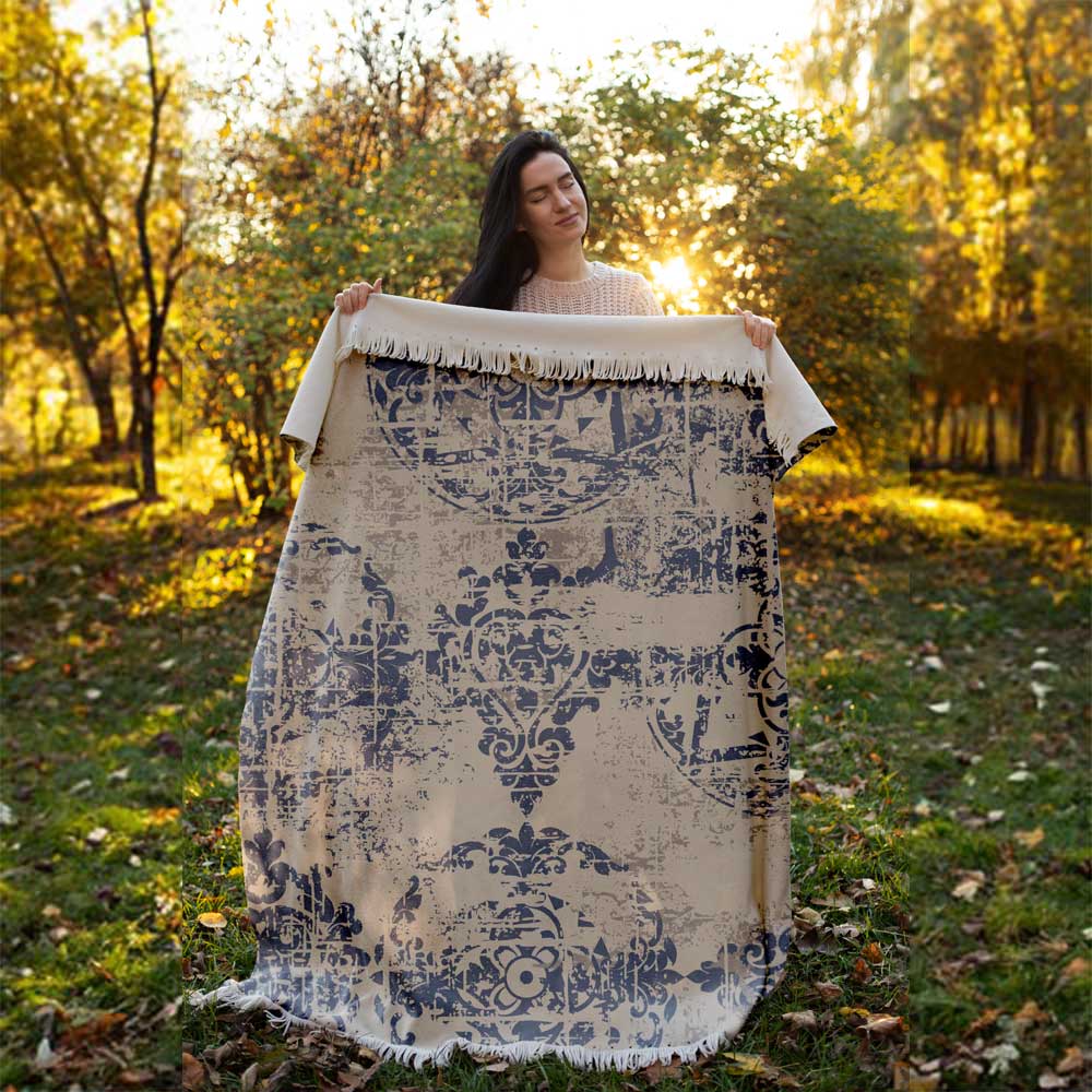 بطانية مخمل ناعمة وخفيفة للأريكة طباعة عتيقة كريمي