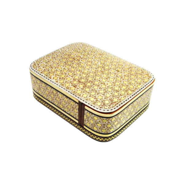 صندوق تخزين بطاقات اللعب الخشبي الإيراني - خاتم مزخرف بأناقة