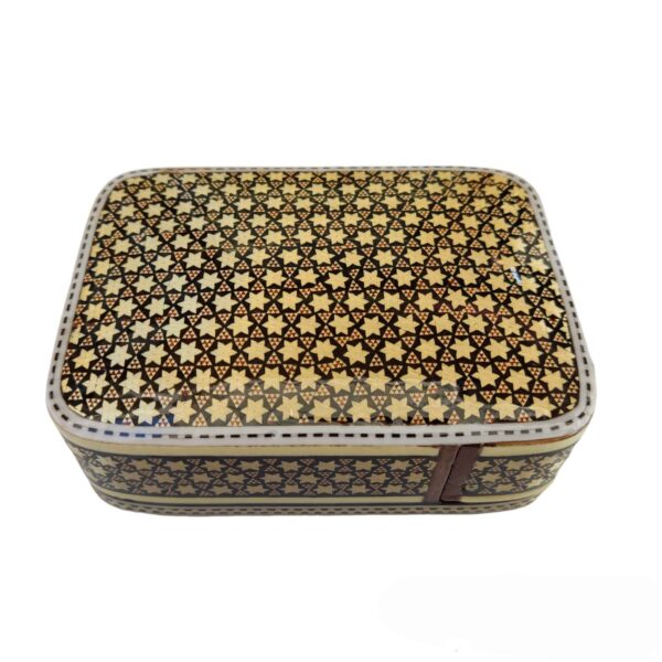 صندوق تخزين بطاقات اللعب الخشبي الإيراني - خاتم مزخرف بالنجوم