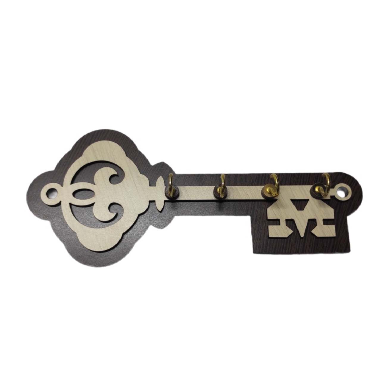 حامل مفاتيح جداري مزخرف ومصنوع يدويًا بتصميم مفتاح و4 خطافات