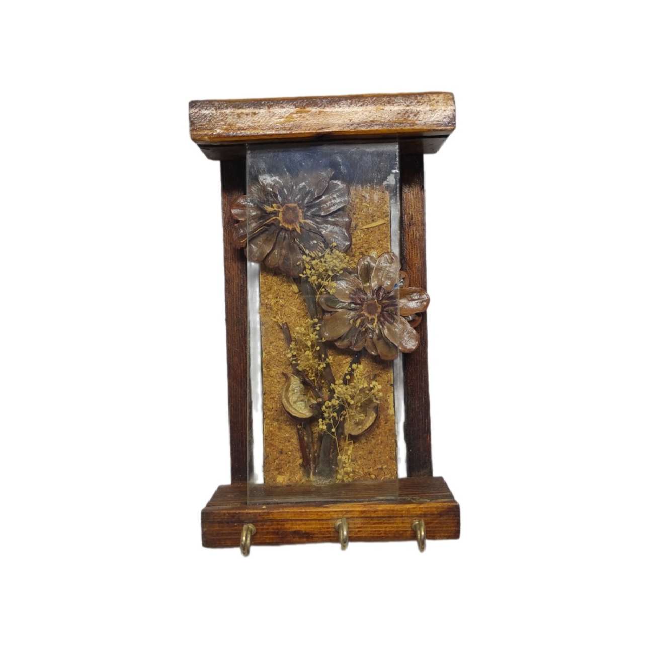 حامل مفاتيح جداري مزخرف ومصنوع يدويًا بتصميم زهور وزجاج