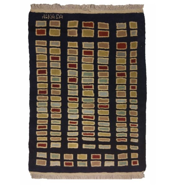 سجاد جابيه إيراني من الصوف محبوك يدويًا في فارس هندسي أسود