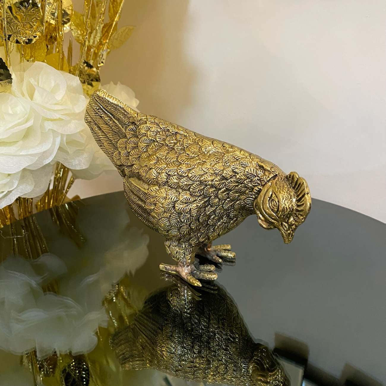 تمثال دجاجة نحاسي زخرفي – منحوتة حيوان المزرعة