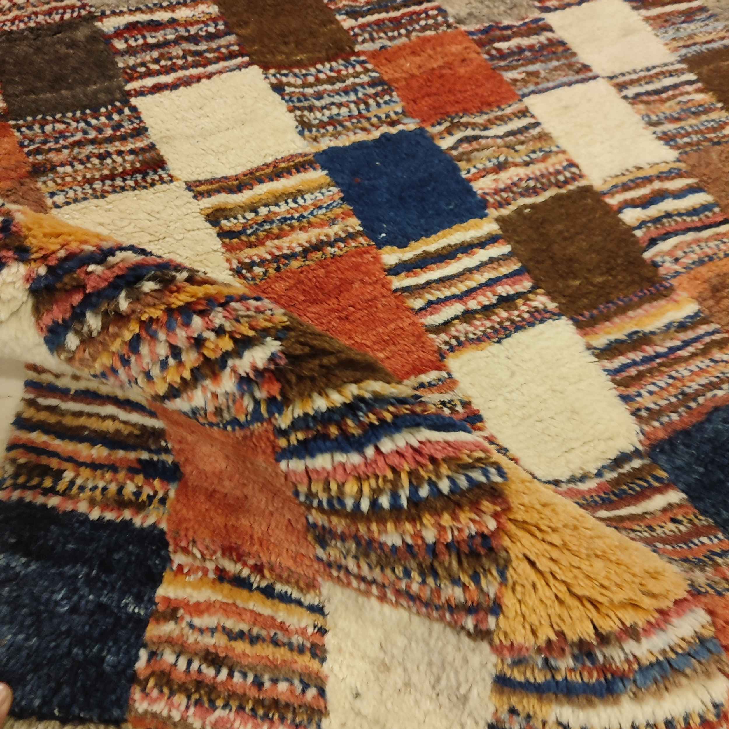 سجاد جابيه إيراني أصيل من الصوف محبوك يدويًا مخطط